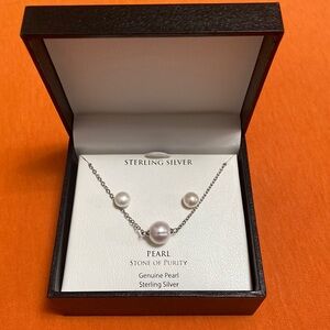 New pearl set, necklace and earrings in the box, sterling silver necklace 19”L